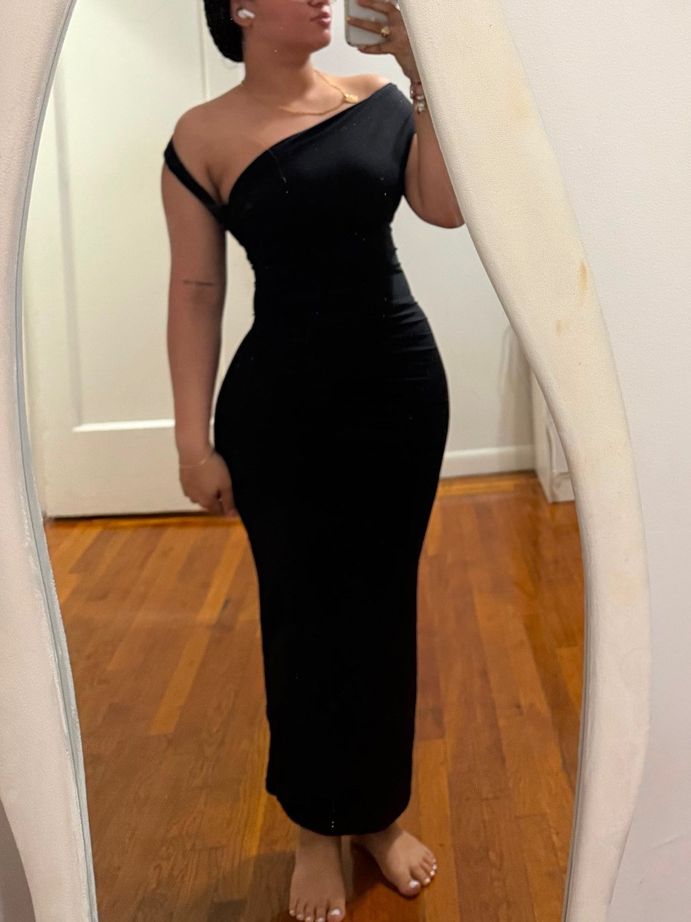 Zara Black One-Shoulder Midi Bodycon Dress